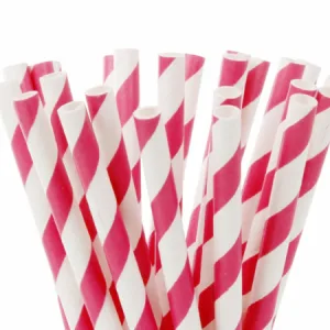 House of Marie Cakepop - paper straws Stripe fuchsia roze bij Het Bakschip