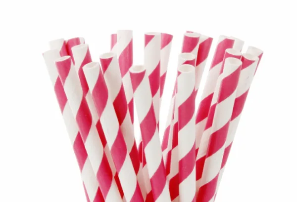House of Marie Cakepop - paper straws Stripe fuchsia roze bij Het Bakschip