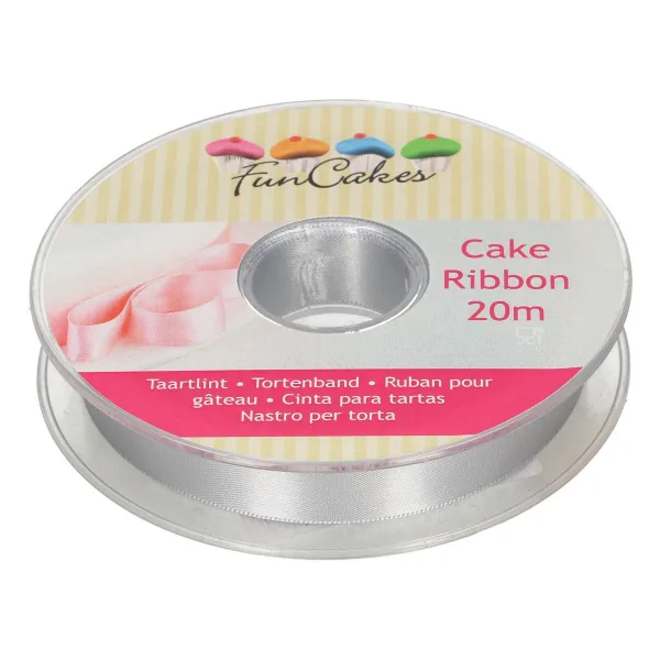 FunCakes - Cake ribbon zilver 15mmx20m bij Het Bakschip