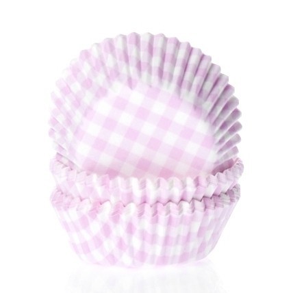 House of Marie Mini Baking Cups - roze Geruit bij Het Bakschip