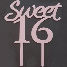 Tasty me - Cake topper Sweet 16 roze bij Het Bakschip