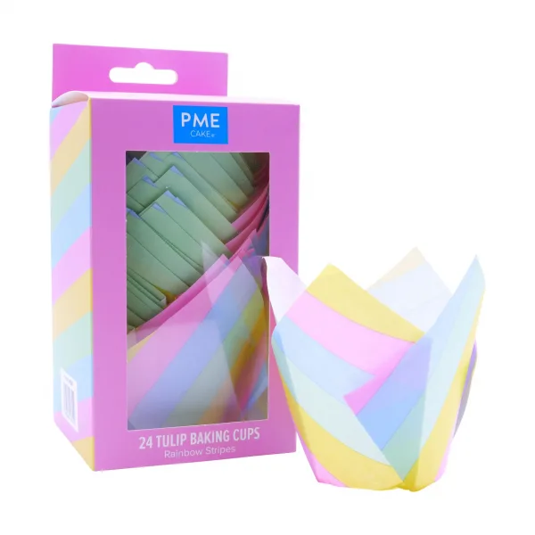 PME - Tulp Muffin Gevallen - Regenboogstrepen Pk/24 bij Het Bakschip