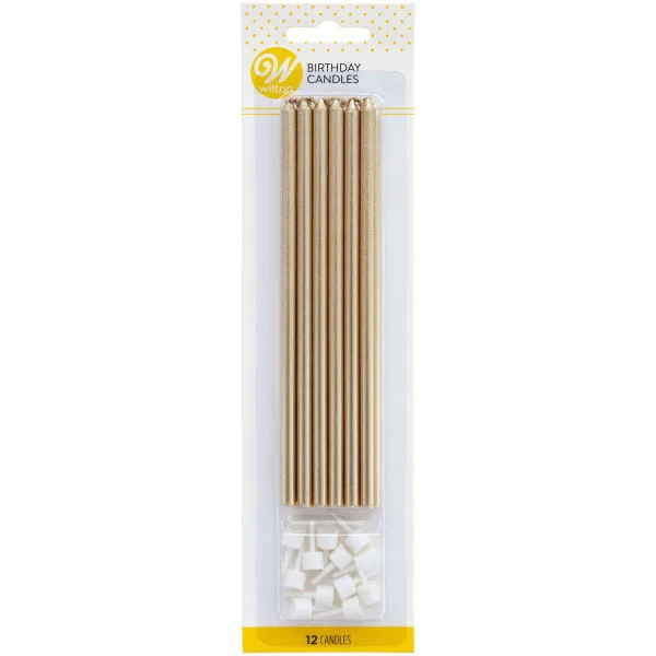 Wilton - Birthday Candles Birthday Candles Tall Gold pk/12 bij Het Bakschip