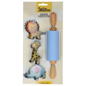 Baking set uitstekers Jungle met deegroller blauw